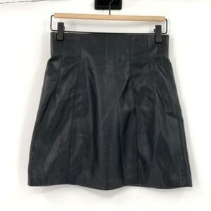 ZARA Black High Rise Back Zip Faux Leather Pleated Flared Mini Skirt Small